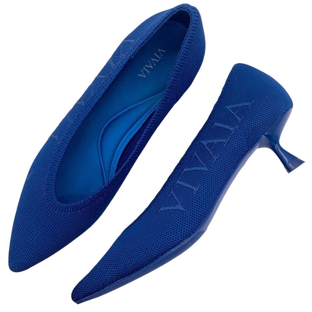 Vivaia Stella Pointed Toe Kitten Heels Recycled Knit Blue Size EU 36 US 6